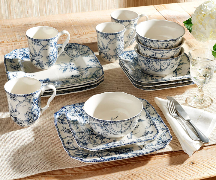 Adelaide 16-Piece Blue and White Dinnerware Set (Service for 4) - Diamond Home USA