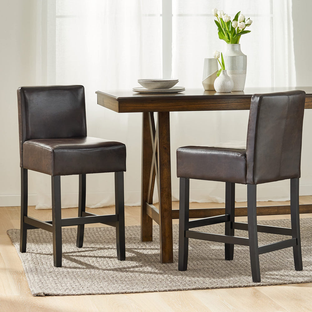 Christopher Knight Home Lopez Leather Counter Stools 2-Pcs Set Brown - Diamond Home USA