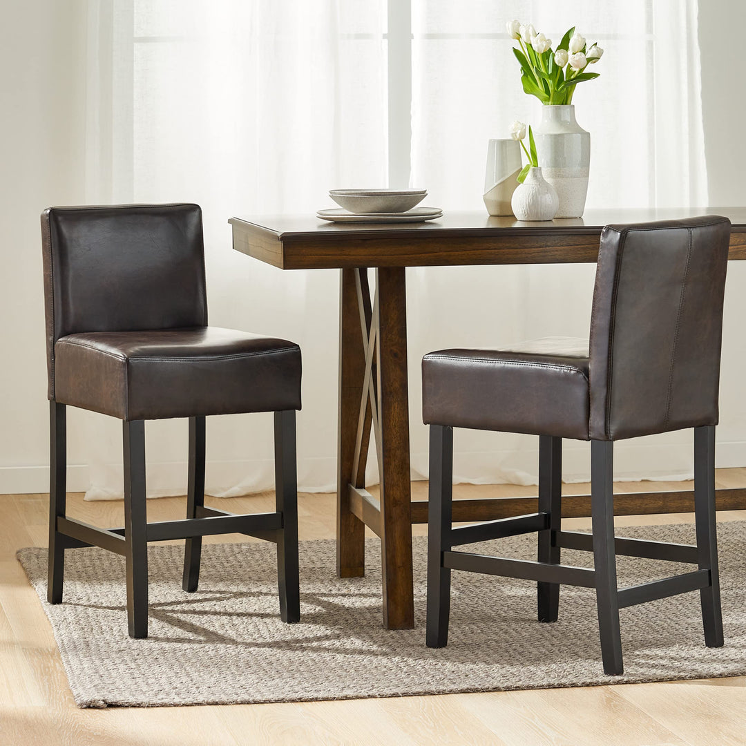 Christopher Knight Home Lopez Leather Counter Stools 2-Pcs Set Brown - Diamond Home USA