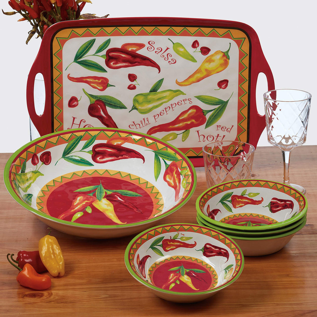 Certified International Red Hot 5 pc Melmaine Salad/Serving Bowl Set Multicolor - Diamond Home USA