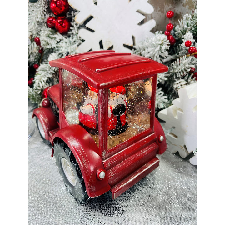 Santa's Red Tractor Lighted Snow Lantern 6.5" 6.5" h X 5.25" 8.75" w Multi Color - Diamond Home USA