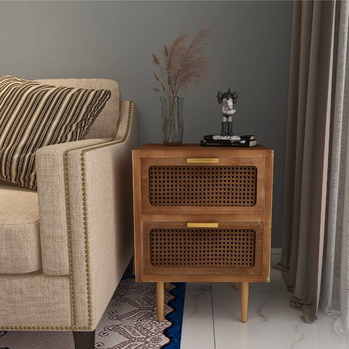 Rustic Farmhouse Woven Fronts Nightstandspacious Storage End Table Natural MF 2-drawer - Diamond Home USA