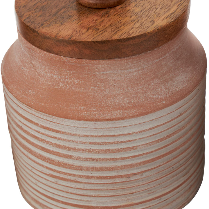 Light Brown Ceramic Decorative Jars With Wood Lids (Set Of 3) - Diamond Home USA