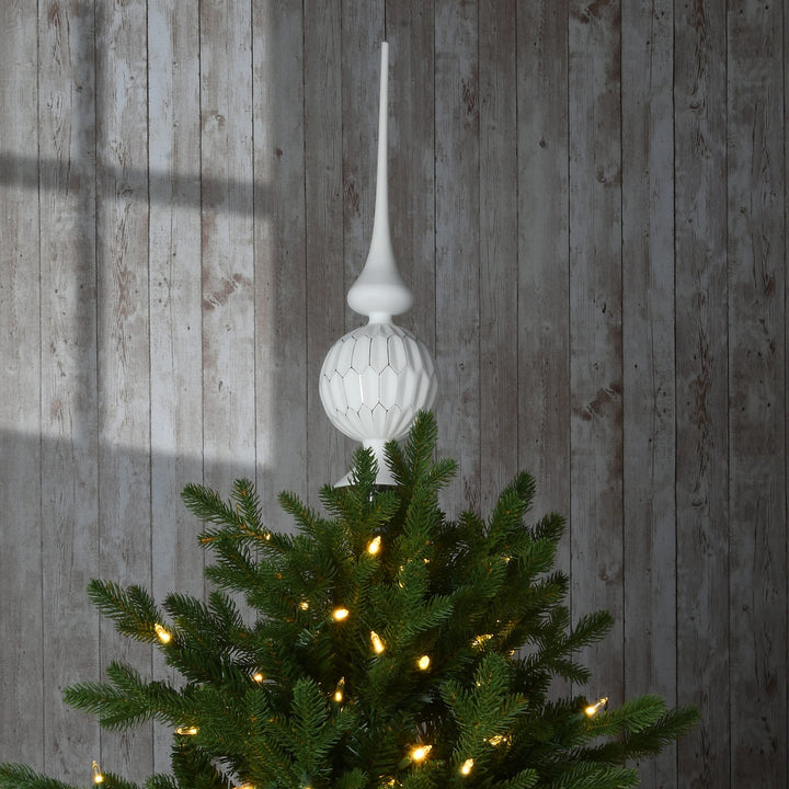 15" White Glass Christmas Tree Topper 15 in - Diamond Home USA