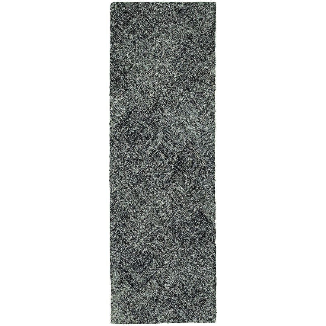 Pantone Universe Colorscape Handmade Loop Pile Faded Diamond Wool Rug 2'6" x 8' Runner - Charcoal/Blue