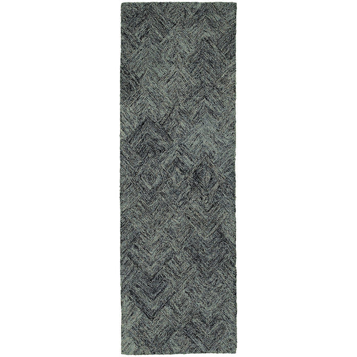 Pantone Universe Colorscape Handmade Loop Pile Faded Diamond Wool Rug 2'6" x 8' Runner - Charcoal/Blue