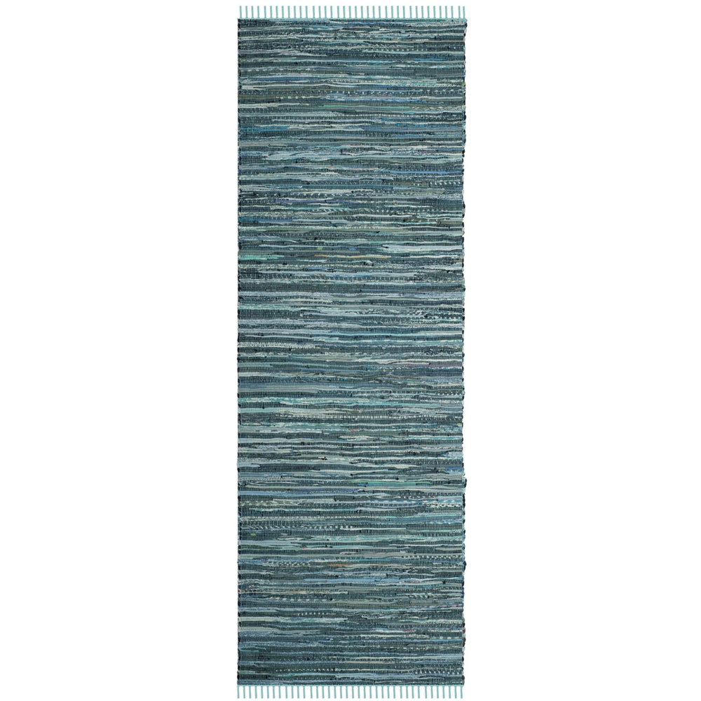 Rag Rug Runner with Tassels Teal Turquoise Rags Weave Floor Mat Hallway - Diamond Home USA