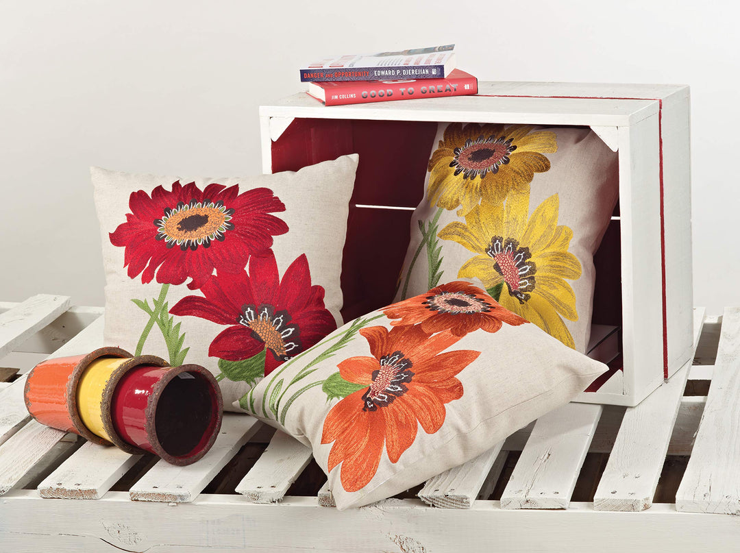 SARO LIFESTYLE 434P Le Tournesol Collection Embroidered Sunflower Design Linen Orange - Diamond Home USA