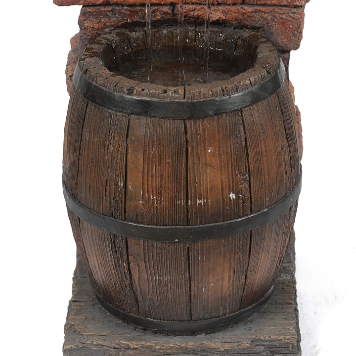 Resin Wine Bottle and Barrel Outdoor Fountain with Led Lights Brown Red Rustic - Diamond Home USA