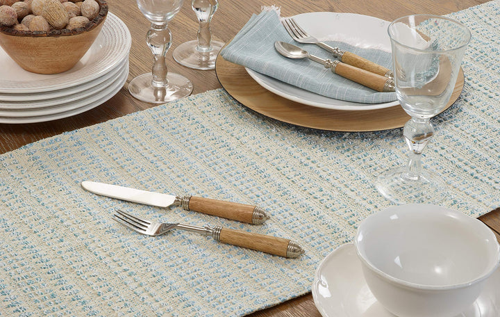 Woven Line Table Runner Aqua - Diamond Home USA