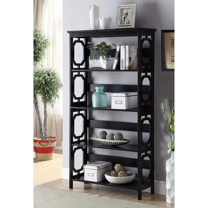 Black 5tier Bookshelf Ladder Trestle Bookcase Geometric Design Free Standing