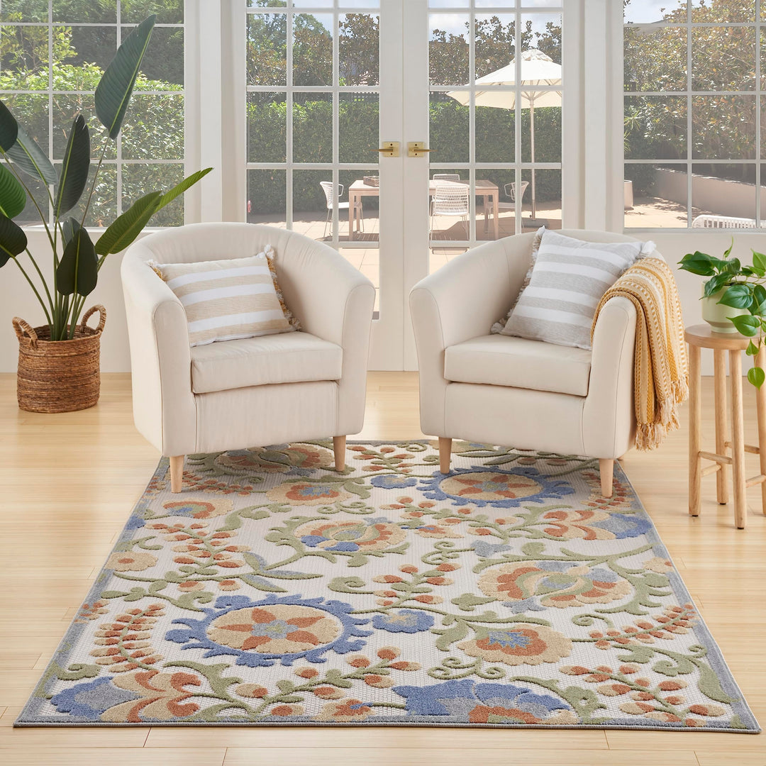 Nourison Aloha Indoor/Outdoor Ivory Blue 3'6" x 5'6" Area Rug Easy Cleaning 3'6" x 5'6" - Blue/Ivory