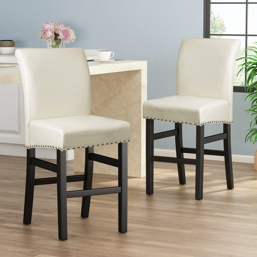 Christopher Knight Home Lisette Leather Counter Stools 2-Pcs Set Ivory - Diamond Home USA