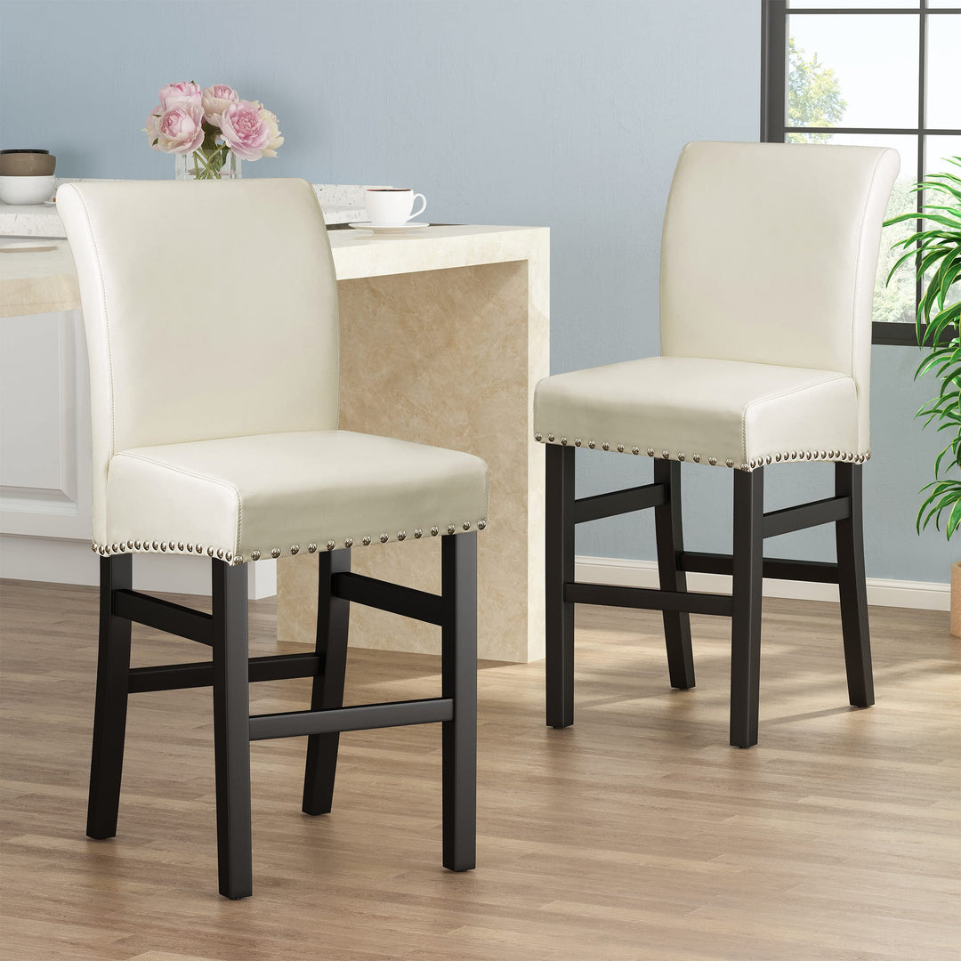 Christopher Knight Home Lisette Leather Counter Stools 2-Pcs Set Ivory - Diamond Home USA