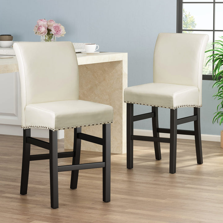 Christopher Knight Home Lisette Leather Counter Stools 2-Pcs Set Ivory - Diamond Home USA