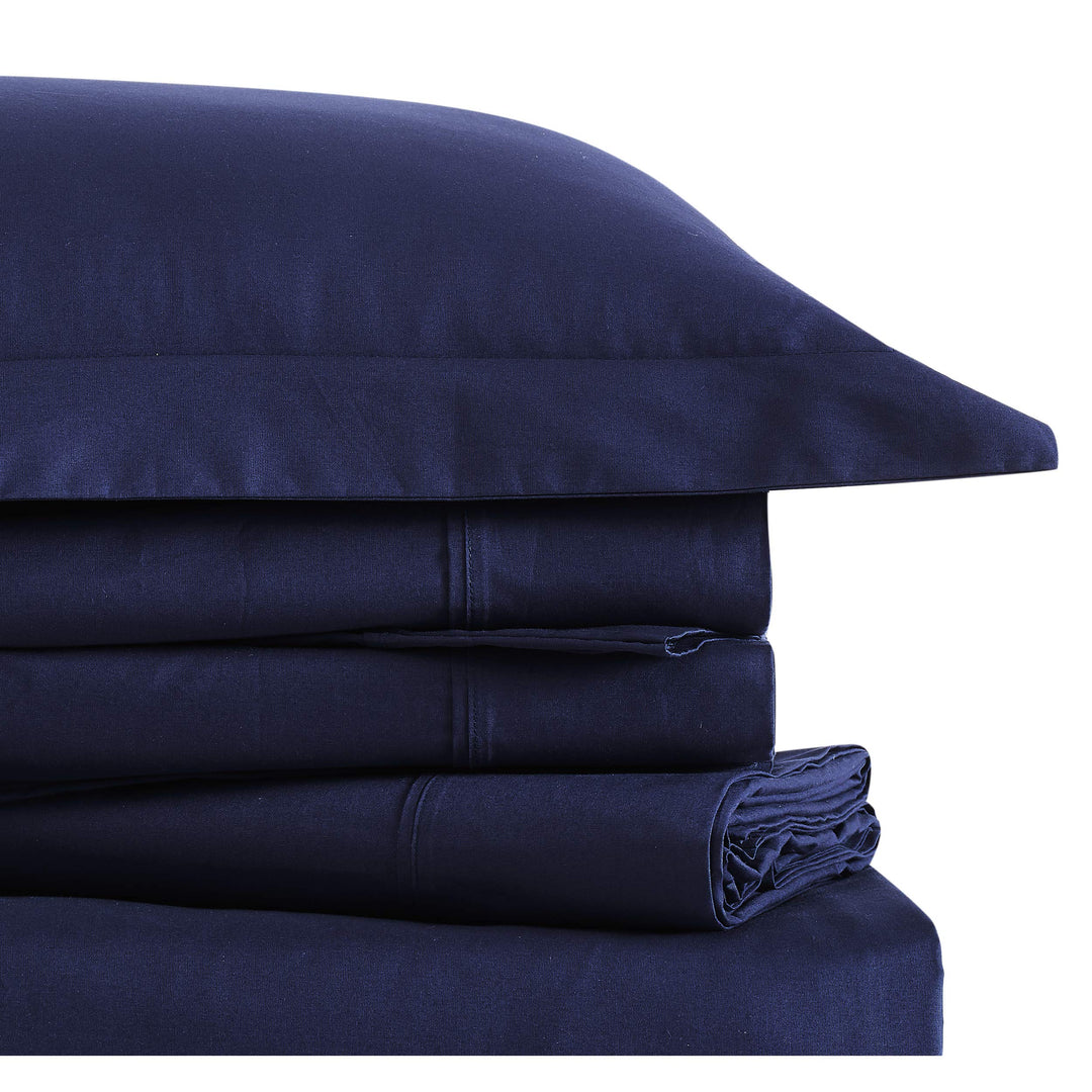 Brooklyn Loom Solid Cotton Percale Sheet Set King Navy - Diamond Home USA