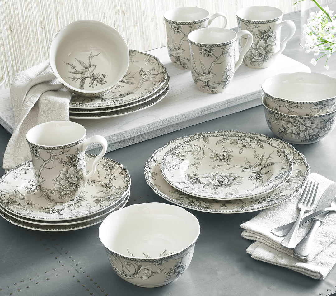 Adelaide 16-Piece Traditional Antique White Porcelain Dinnerware Set (Service - Diamond Home USA