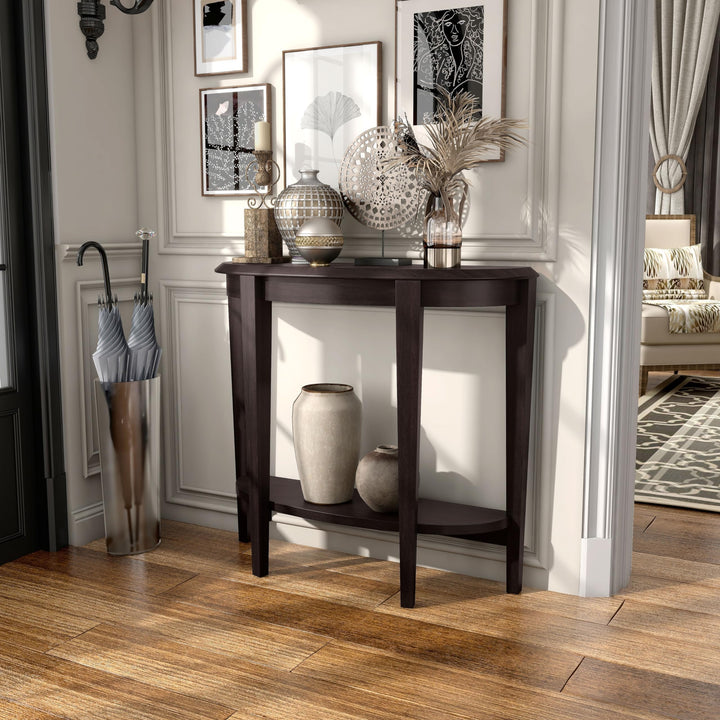 Contemporary Brown Decorative 1-Shelf Half-Moon Console Table Modern Cappuccino - Diamond Home USA