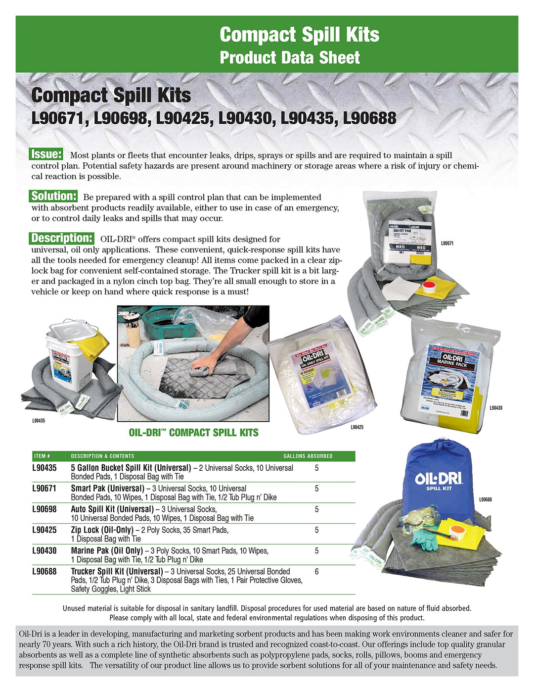 Oil-Dri L90435 Compact Universal 5-Gallon Bucket Spill Kit 5-Gallon Maximum - Diamond Home USA