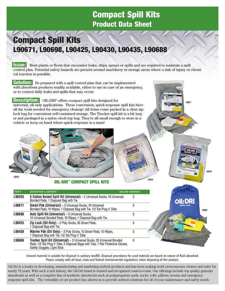 Oil-Dri L90671 5 gallon Smart-Pak Universal Emergency Zippered Compact Spill Kit - Diamond Home USA