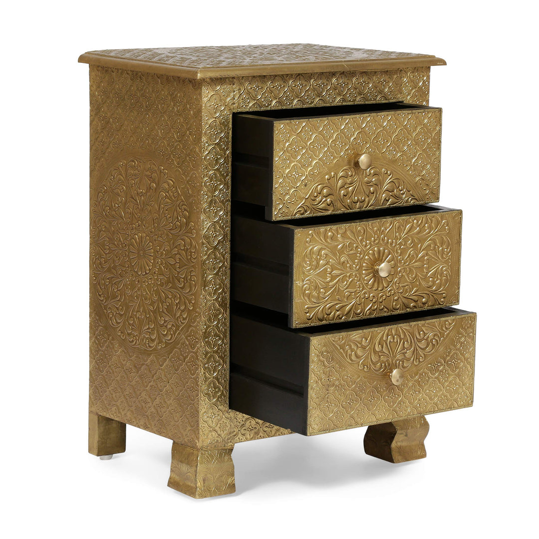 Christopher Knight Home Upson Handcrafted Boho 3 Drawer Nightstand Gold - Diamond Home USA