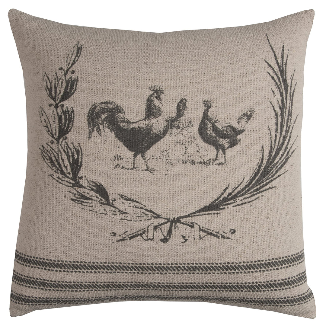 Whimsical Rooster Throw Pillow ver Beige Bird Farmhouse Modern ntemporary