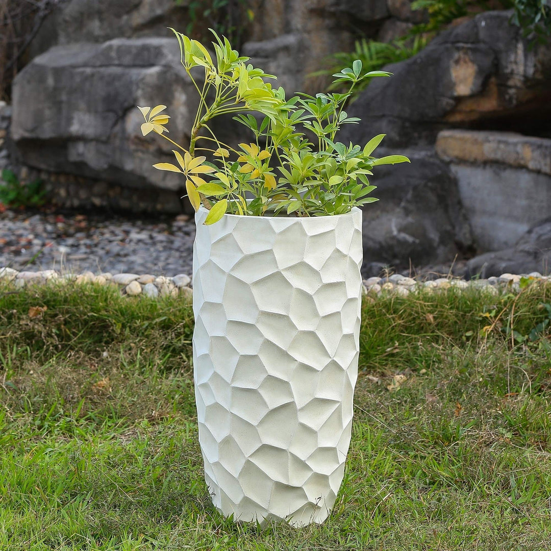 22.4in. H Mgo Fiberclay White Wavy Tall Planter Modern Contemporary Round