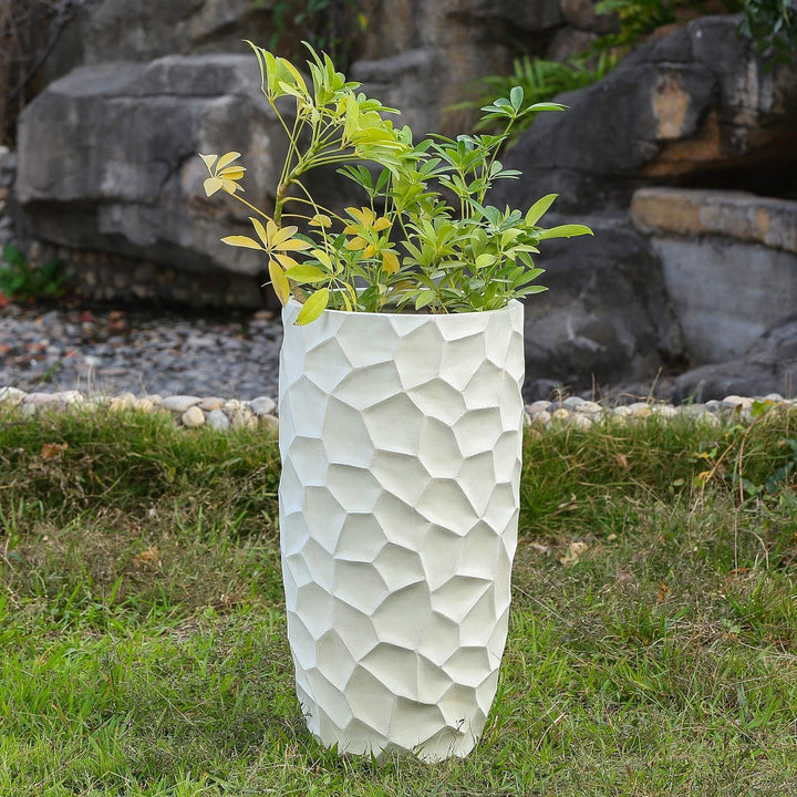 22.4in. H Mgo Fiberclay White Wavy Tall Planter Modern Contemporary Round