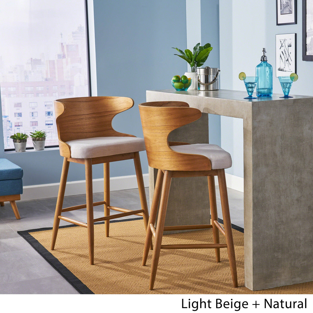 GDFStudio Christopher Knight Home Truda Mid Century Modern Fabric Barstools Light Beige - Diamond Home USA