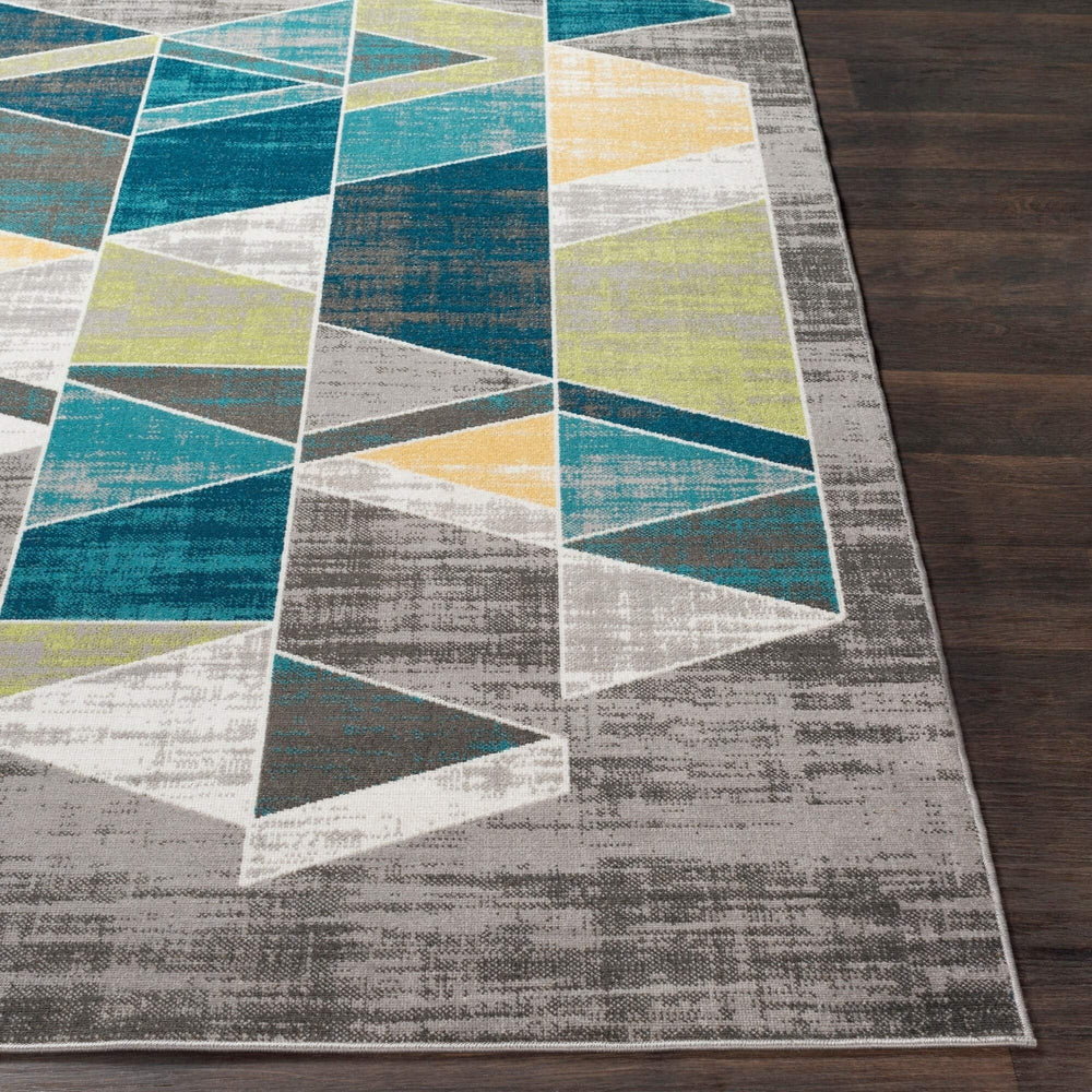 Teal Gray Mid-Century Geometric Area Rug (7'10" X 10'3") - 7'10" 10'3" Blue - Diamond Home USA