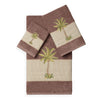 3 Piece Brown White Beach Theme Towel Set Latte Tan Tropical Pattern Towels Palm