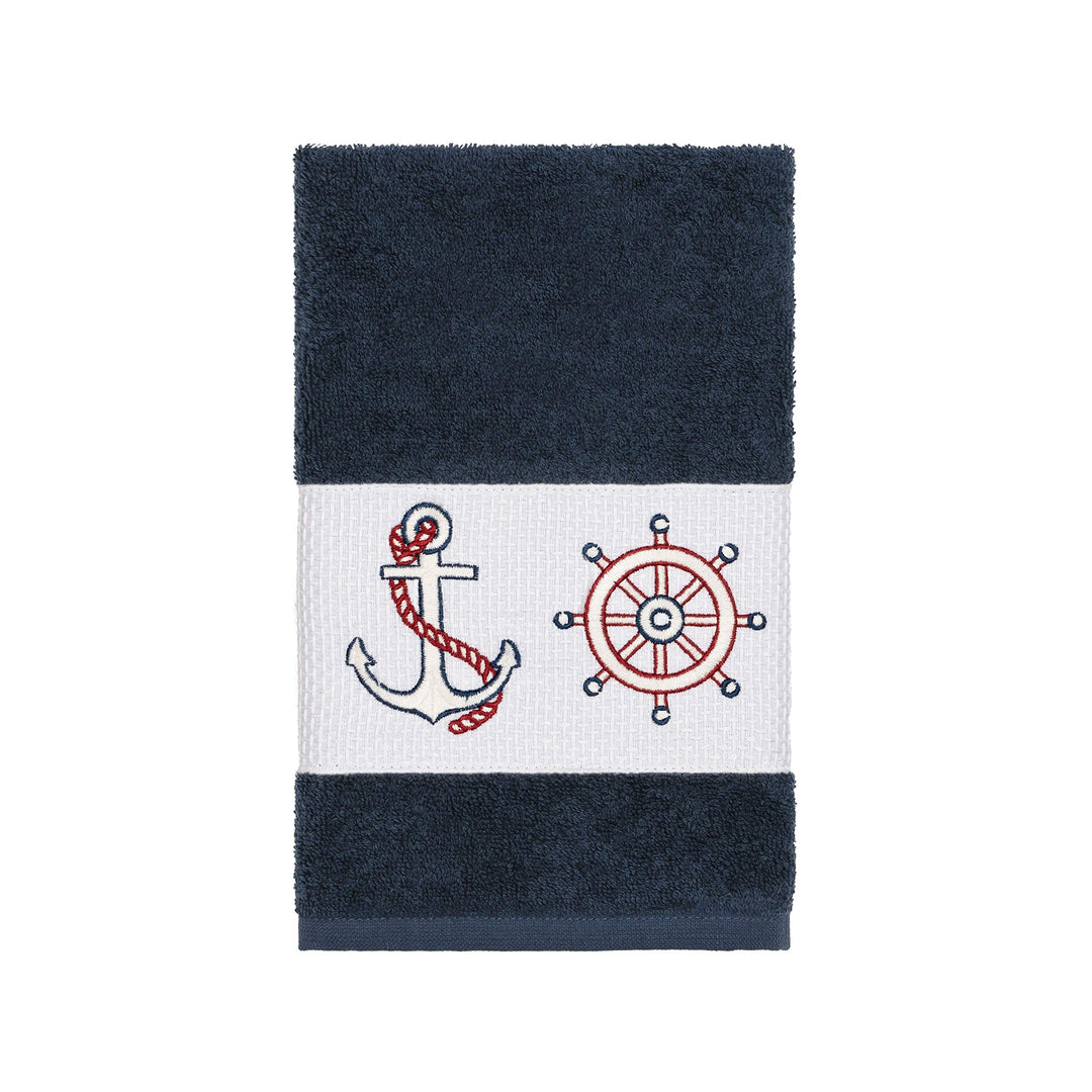 Turkish Cotton Nautical Embroidered Midnight Blue Hand Towel Terry Cloth