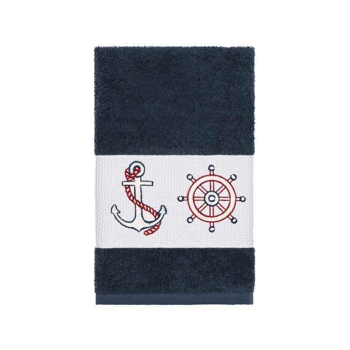 Turkish Cotton Nautical Embroidered Midnight Blue Hand Towel Terry Cloth