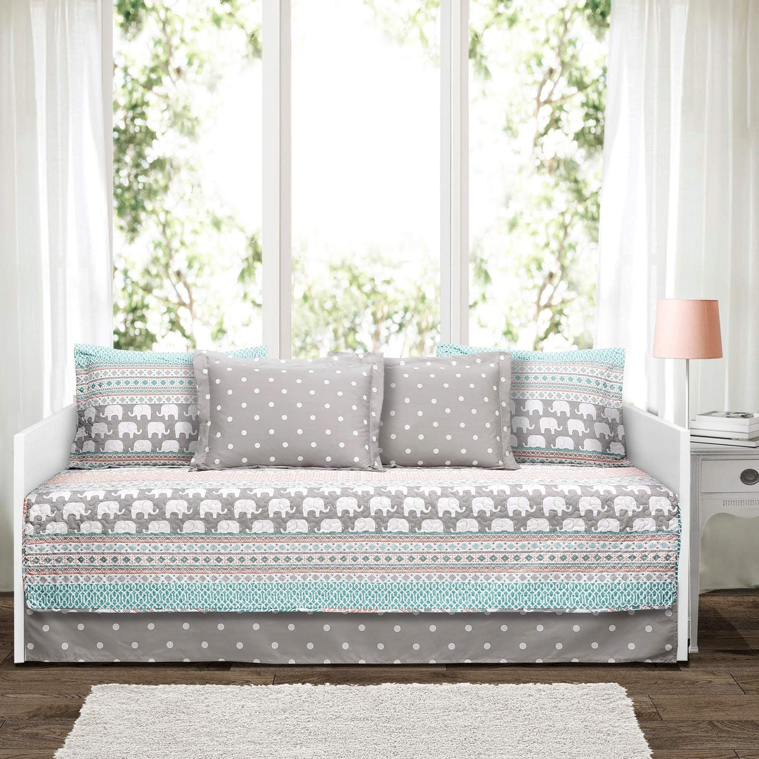 Turquoise Elephant Stripe 6-Piece Daybed Cover Set Animal Print