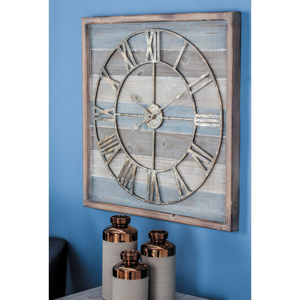 Jartop Wood Metal 30-inch X Wall Clock Brown Farmhouse Square Finish Roman - Diamond Home USA