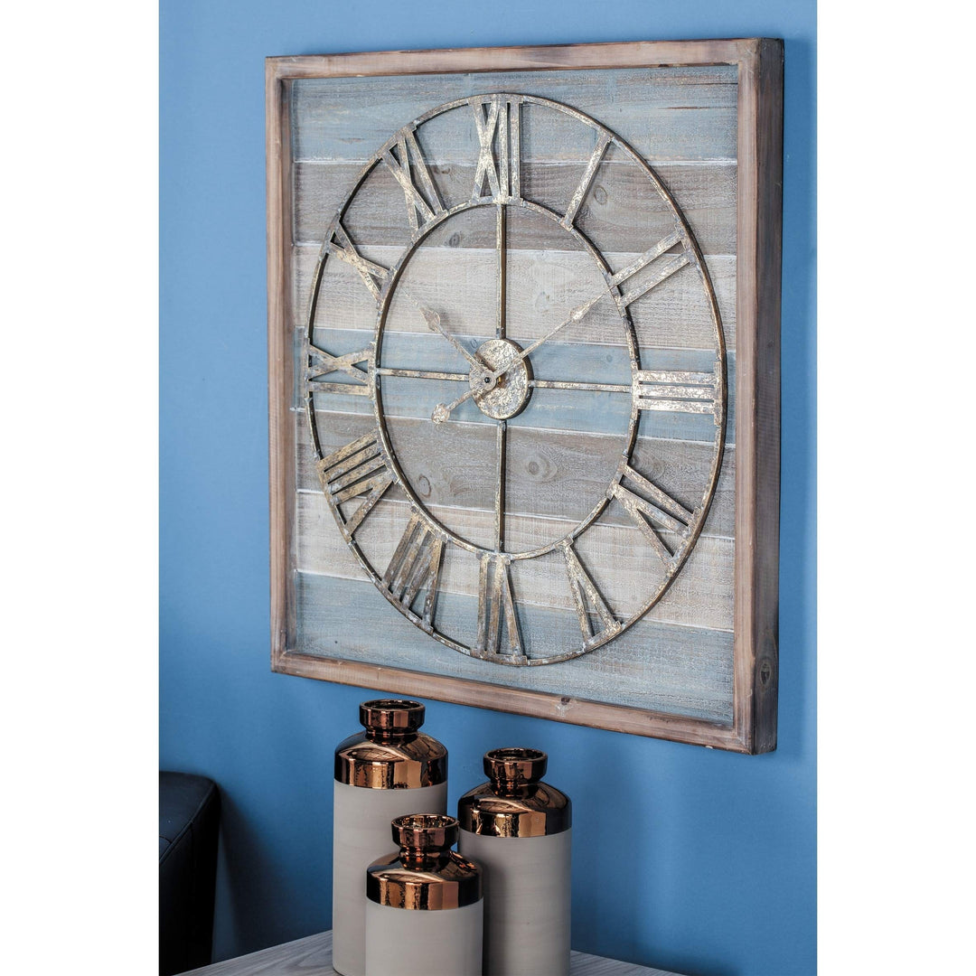 Jartop Wood Metal 30-inch X Wall Clock Brown Farmhouse Square Finish Roman - Diamond Home USA