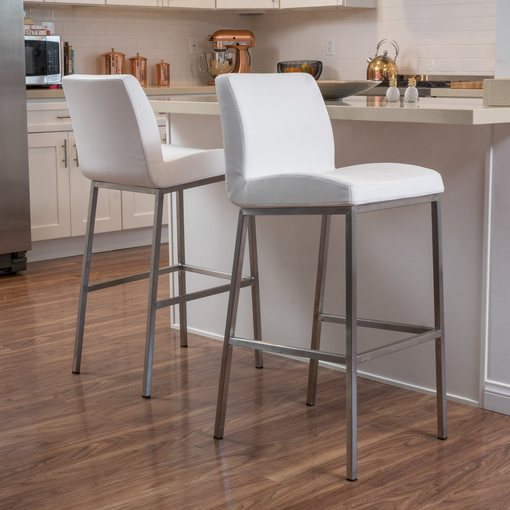 Christopher Knight Home Vasos Leather Barstools 2-Pcs Set White - Diamond Home USA