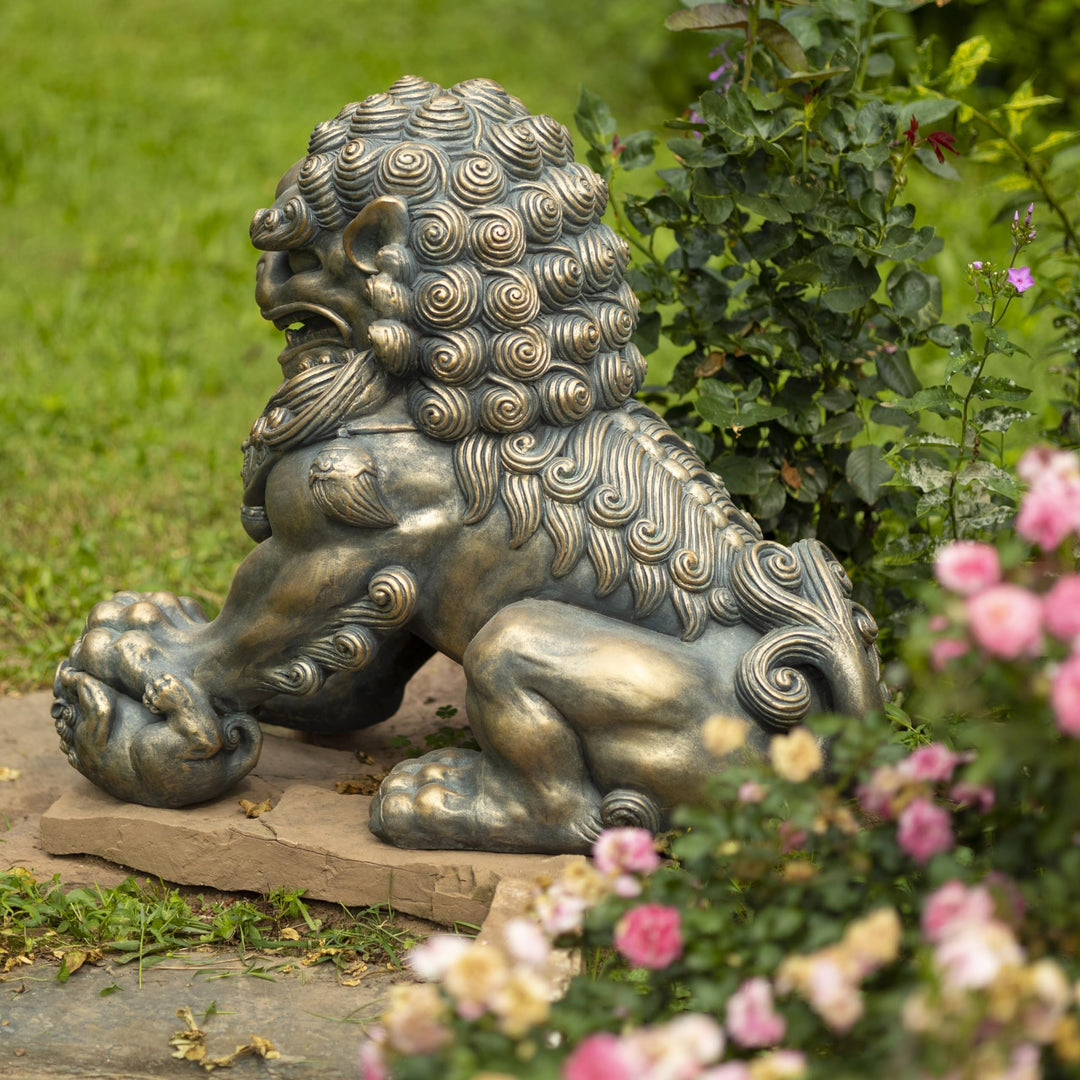 24.5" Tall Set of 2 Chinese Lions Guardian Statues Brown Oriental Magnesium - Diamond Home USA