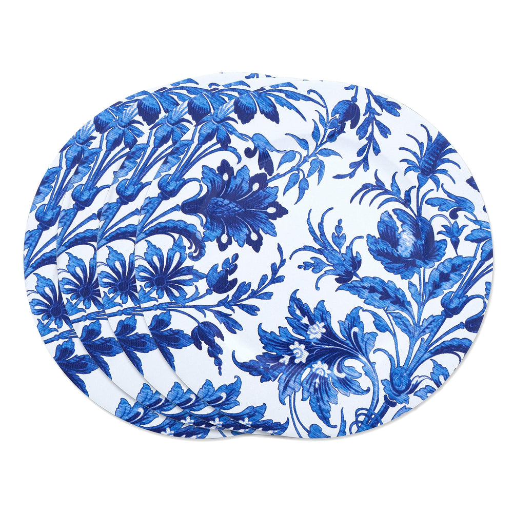 French Style Floral rint Decorative Charger late - Set Of 4 Blue Traditional - Diamond Home USA