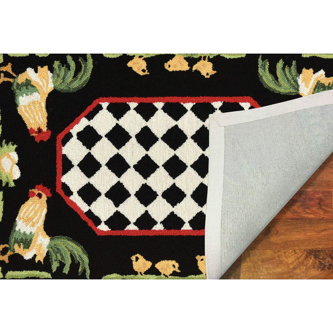 Frontporch Rooster Indoor/Outdoor Rug Black 24"x60" Novelty Rectangle - Diamond Home USA