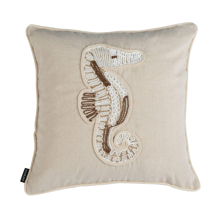 18" Seahorse Pillow Beige Animal Nautical Coastal Polyester Single - Diamond Home USA