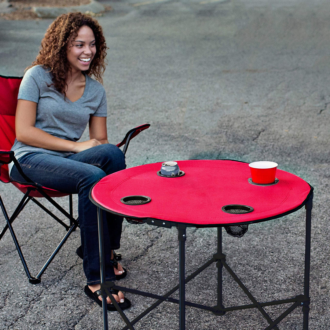 Michigan Wolverines Collapsible Round Table with 4 Cup Holders and Carry Bag - Diamond Home USA