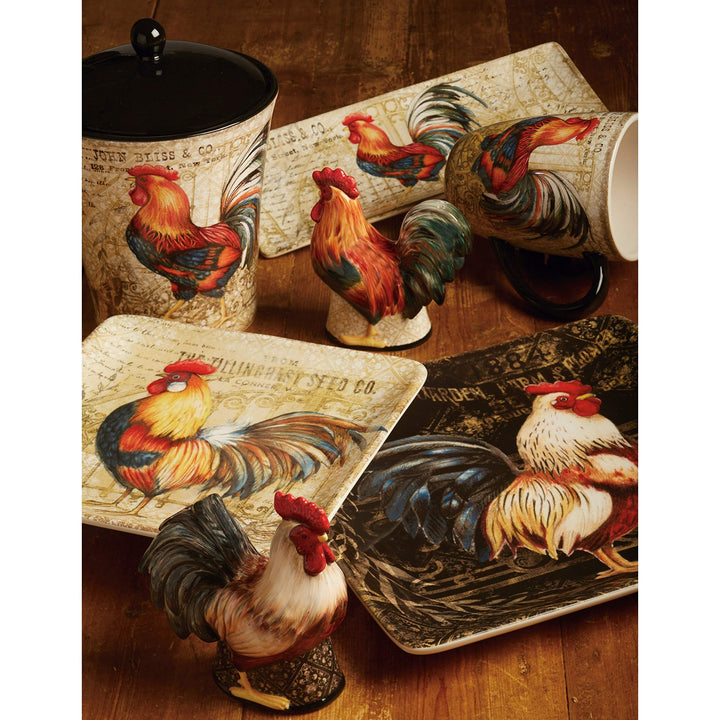 Gilded Rooster 16-Piece Dinnerware Set Black Blue Red Ceramic 16 Piece - Diamond Home USA