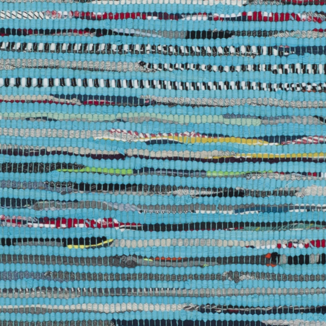 Rag Rug Runner with Tassels Turquoise Blue Rags Weave Floor Mat Hallway - Diamond Home USA