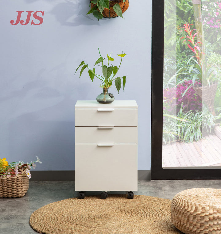 JJS 3 Drawer Rolling Wood File Cabinet with Locking Wheels Home Office