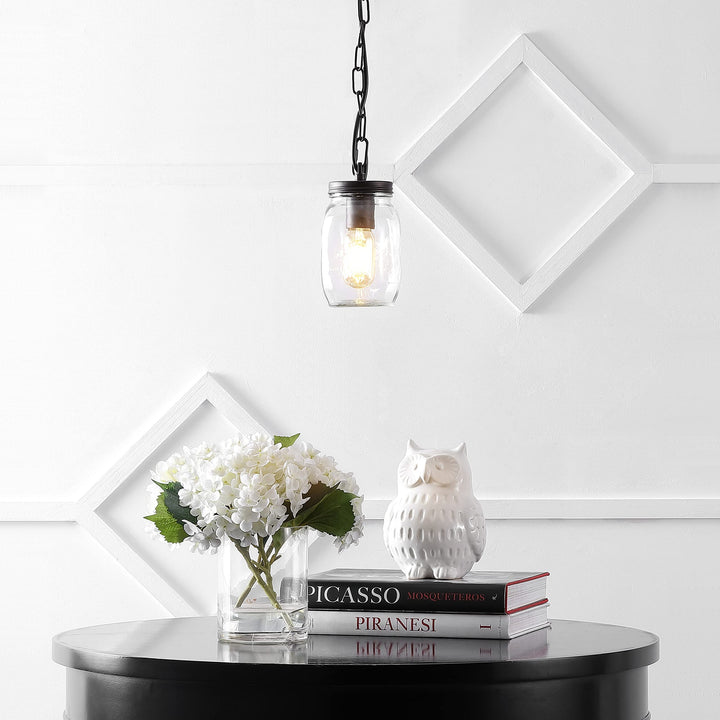 5.5" 1-Light Farmhouse Industrial Iron Mason Jar Led Oil Rubbed Bronze/Clear - Diamond Home USA
