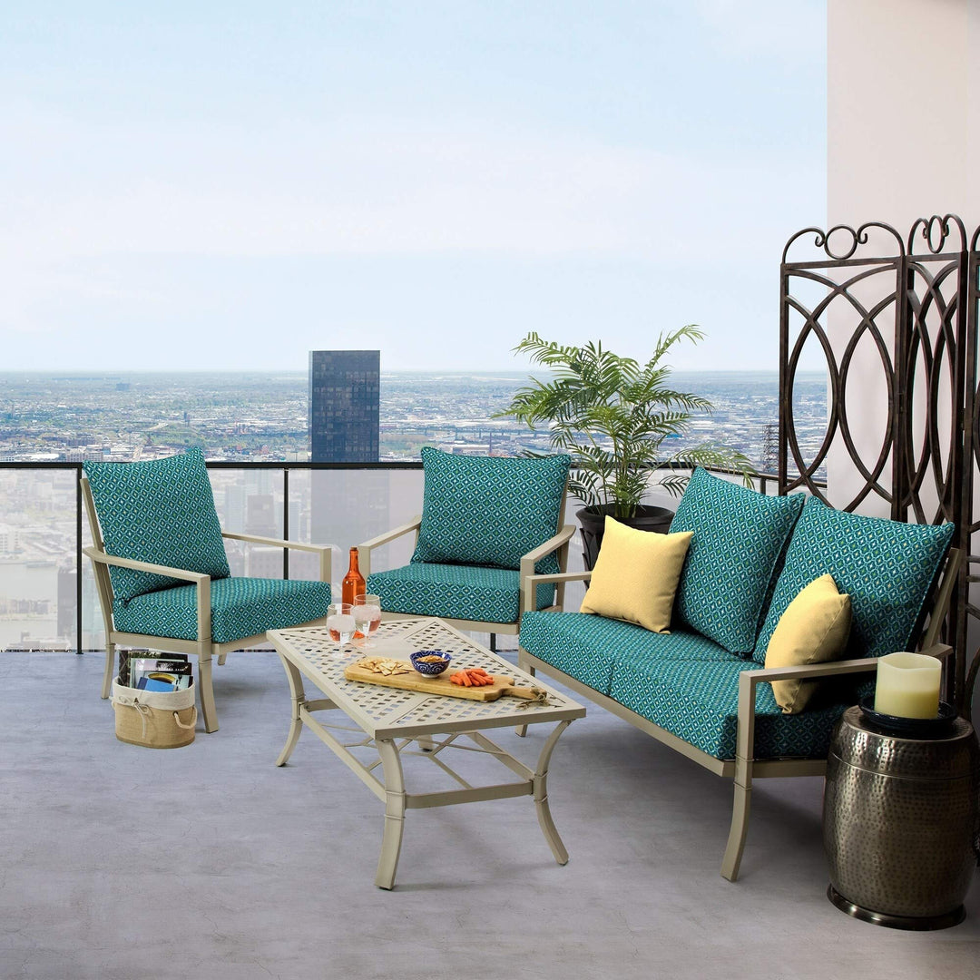 Tile Outdoor Deep Seat Set Blue Geometric Transitional Polyester Uv Resistant - Diamond Home USA