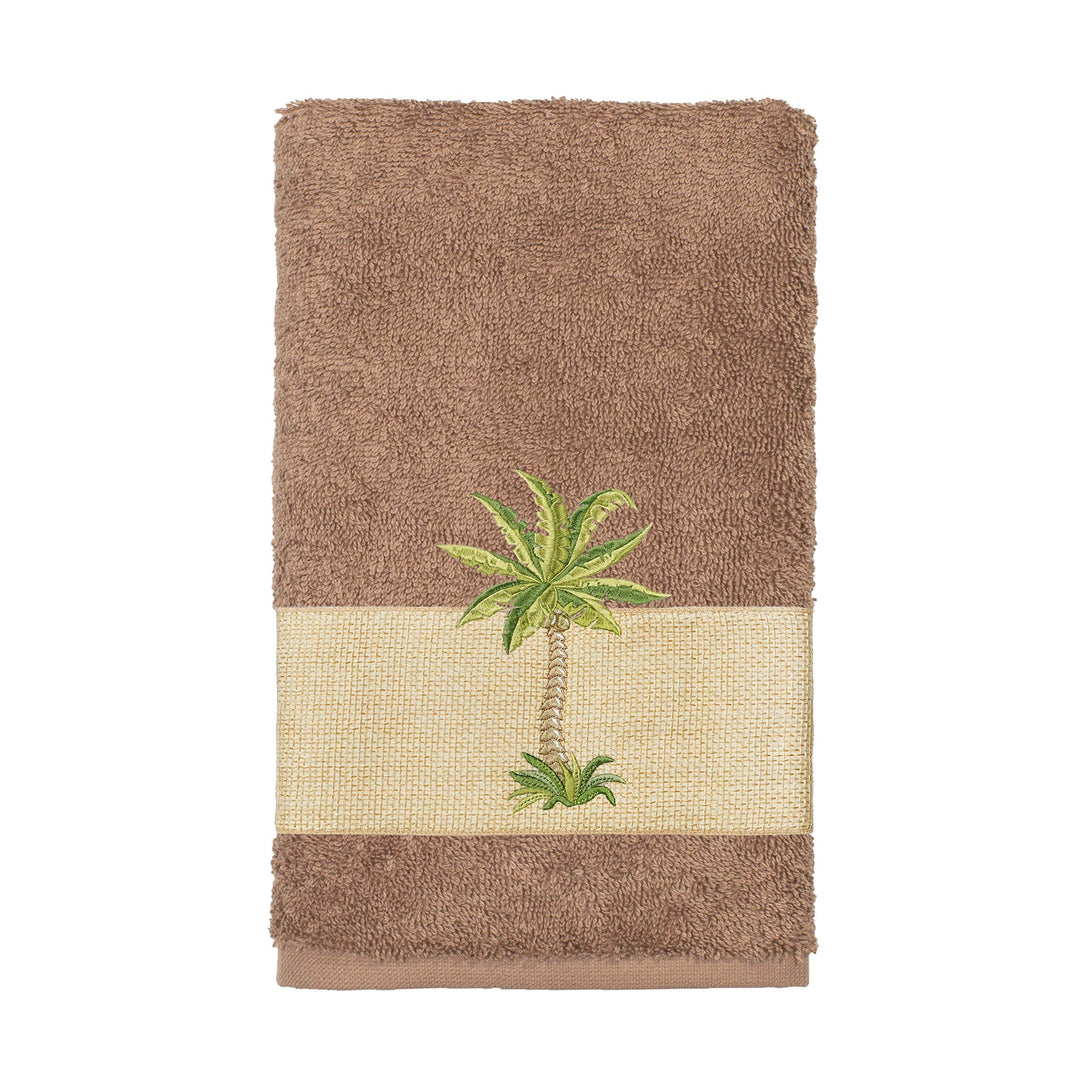 Turkish Cotton Palm Tree Embroidered Latte Brown Hand Towel Single Piece
