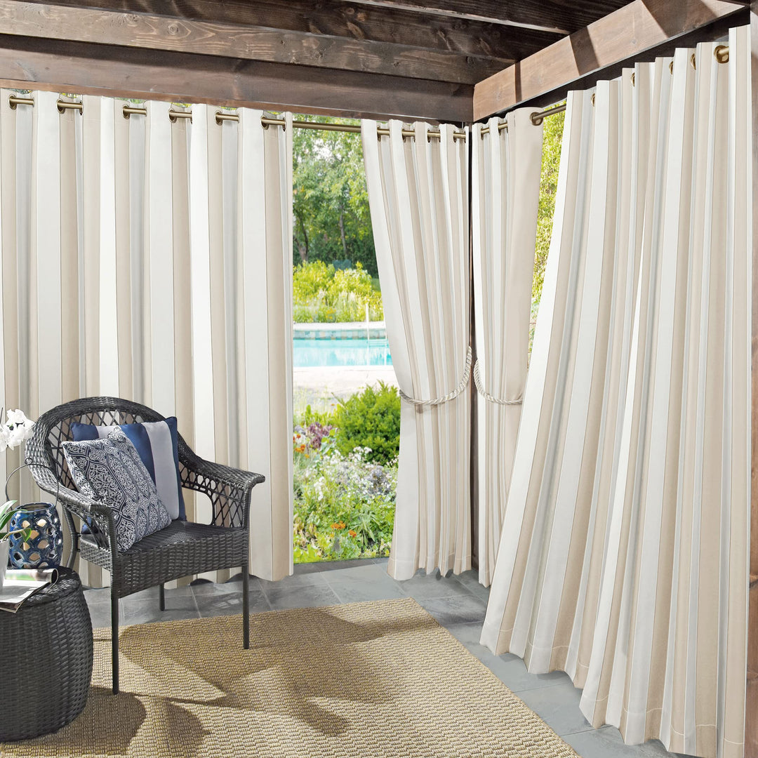 Sun Zero Valencia Cabana Stripe Indoor/Outdoor UV Protectant Energy Efficient Khaki - 54" x 108"