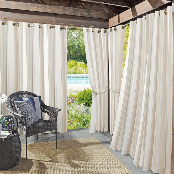 Sun Zero Valencia Cabana Stripe Indoor/Outdoor UV Protectant Energy Efficient Khaki - 54" x 108"